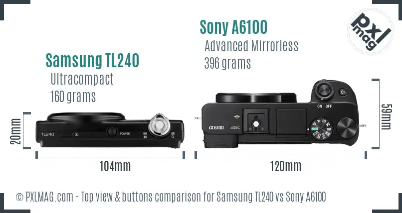 Samsung TL240 vs Sony A6100 top view buttons comparison