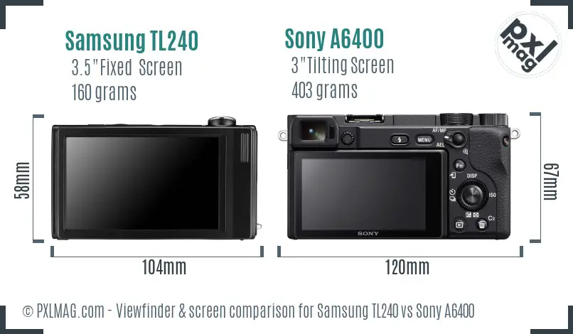 Samsung TL240 vs Sony A6400 Screen and Viewfinder comparison