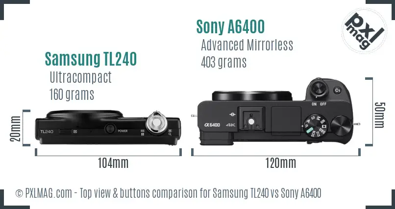 Samsung TL240 vs Sony A6400 top view buttons comparison