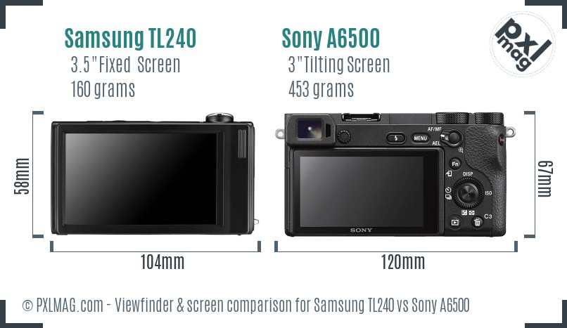 Samsung TL240 vs Sony A6500 Screen and Viewfinder comparison
