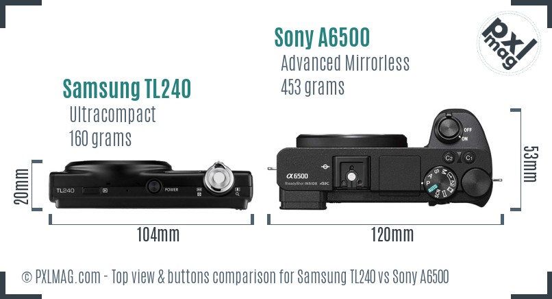 Samsung TL240 vs Sony A6500 top view buttons comparison