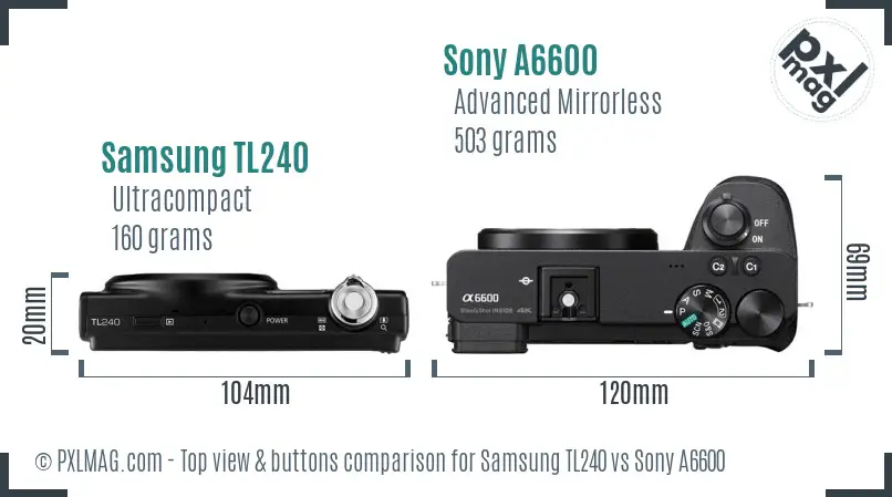 Samsung TL240 vs Sony A6600 top view buttons comparison