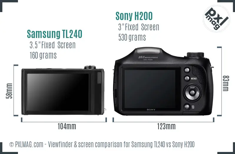 Samsung TL240 vs Sony H200 Screen and Viewfinder comparison Samsung TL240 vs Sony H200 Screen and Viewfinder comparison