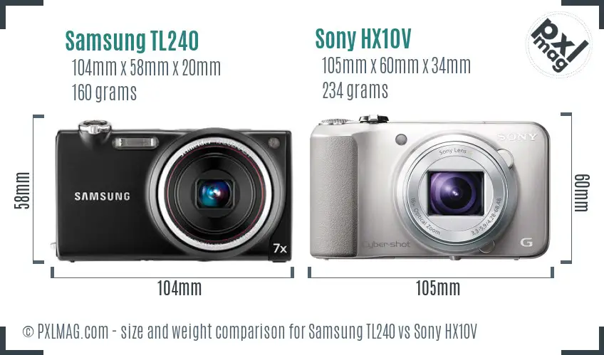 Samsung TL240 vs Sony HX10V size comparison