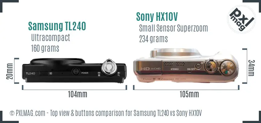 Samsung TL240 vs Sony HX10V top view buttons comparison