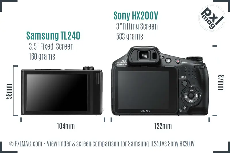 Samsung TL240 vs Sony HX200V Screen and Viewfinder comparison