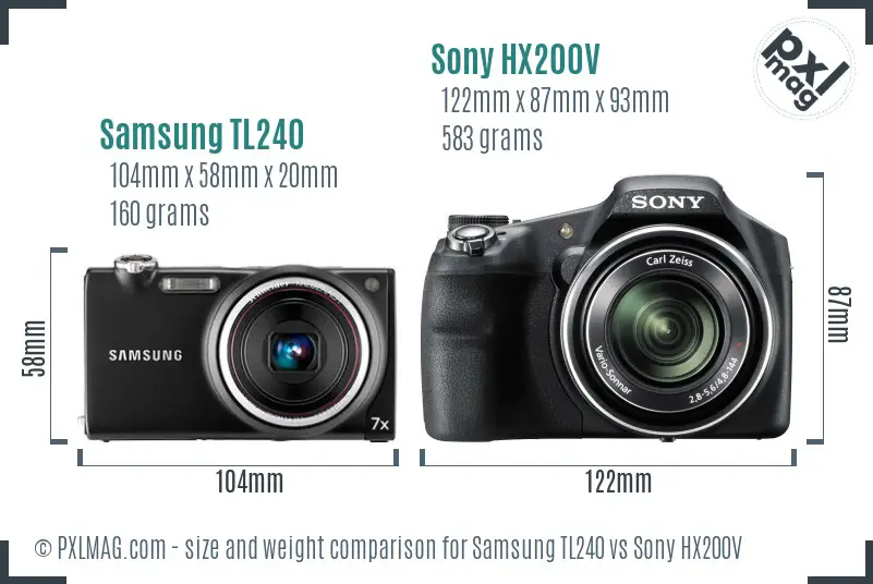 Samsung TL240 vs Sony HX200V size comparison