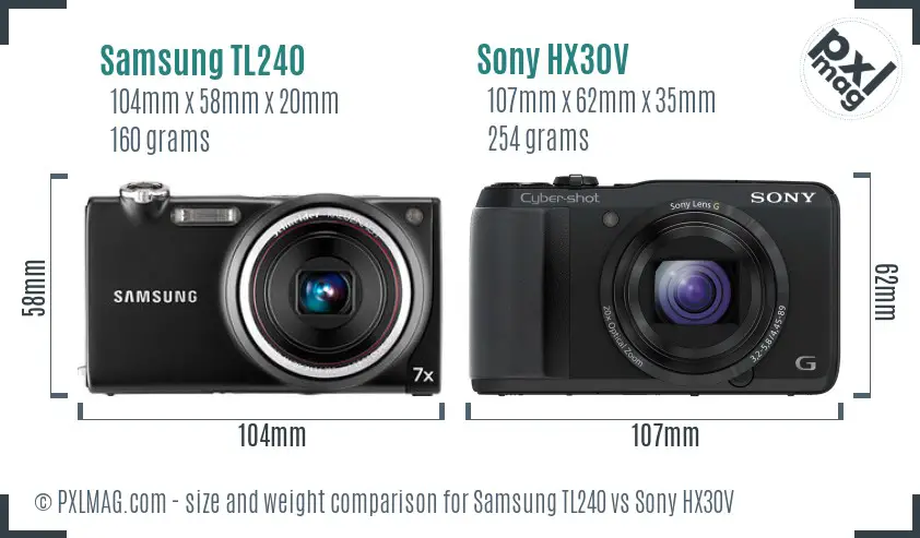 Samsung TL240 vs Sony HX30V size comparison