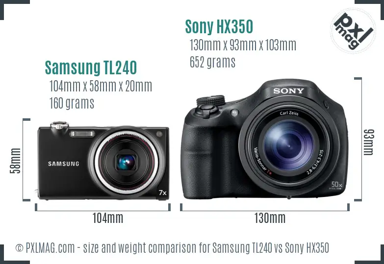 Samsung TL240 vs Sony HX350 size comparison
