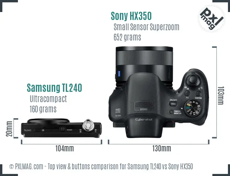 Samsung TL240 vs Sony HX350 top view buttons comparison