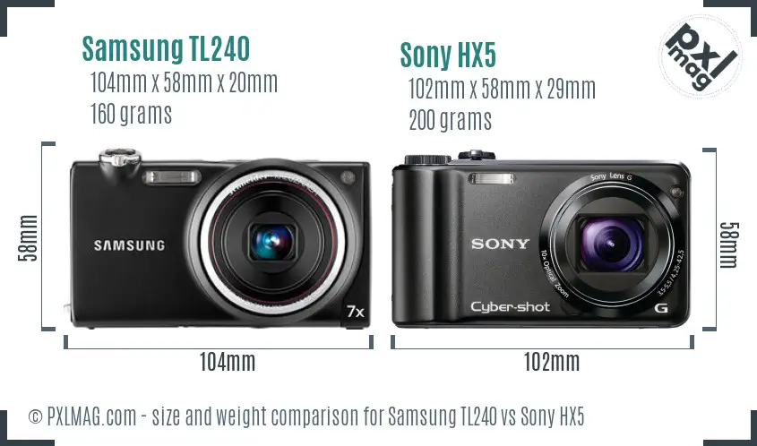 Samsung TL240 vs Sony HX5 size comparison
