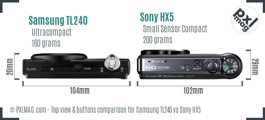 Samsung TL240 vs Sony HX5 top view buttons comparison