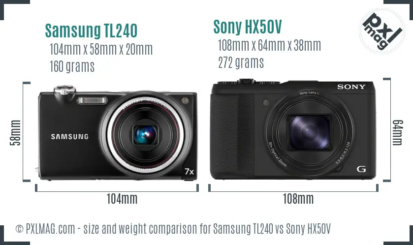 Samsung TL240 vs Sony HX50V size comparison