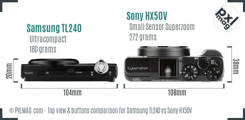 Samsung TL240 vs Sony HX50V top view buttons comparison