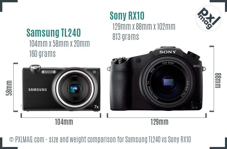 Samsung TL240 vs Sony RX10 size comparison