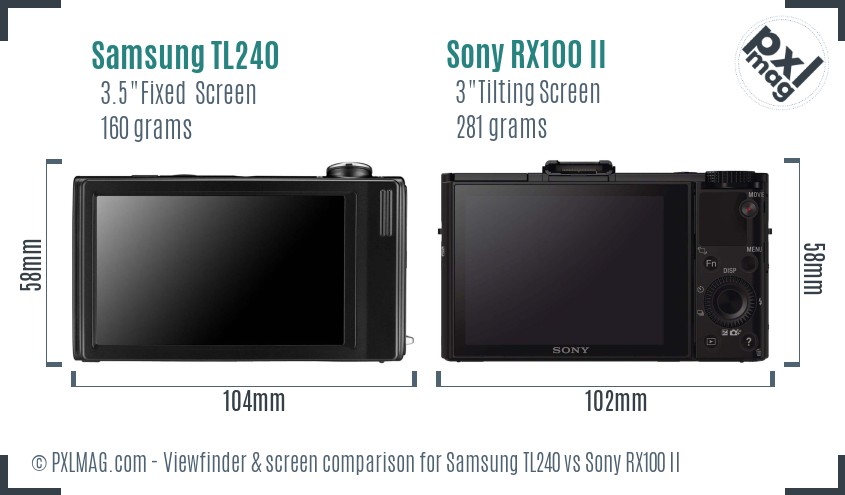 Samsung TL240 vs Sony RX100 II Screen and Viewfinder comparison