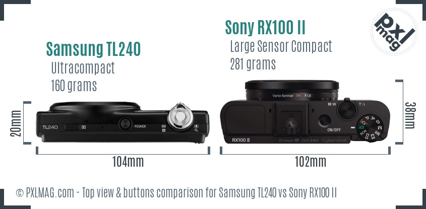 Samsung TL240 vs Sony RX100 II top view buttons comparison