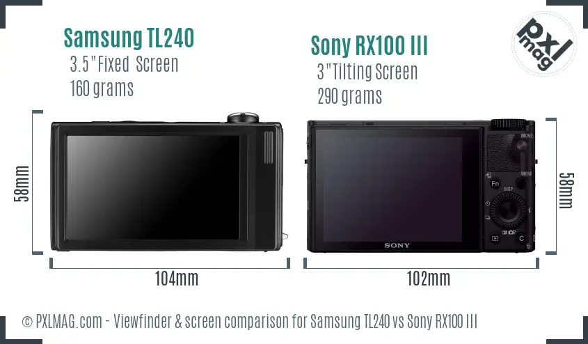 Samsung TL240 vs Sony RX100 III Screen and Viewfinder comparison