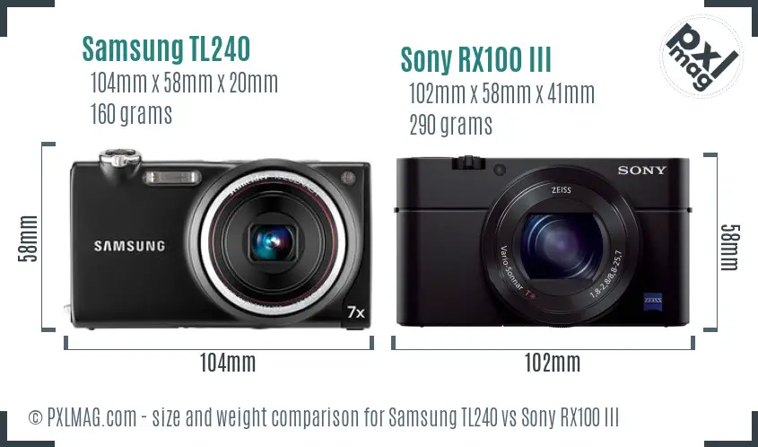 Samsung TL240 vs Sony RX100 III size comparison