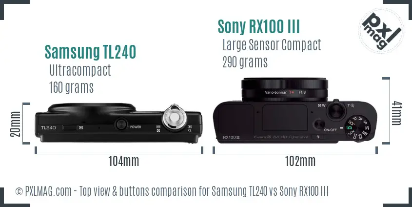 Samsung TL240 vs Sony RX100 III top view buttons comparison