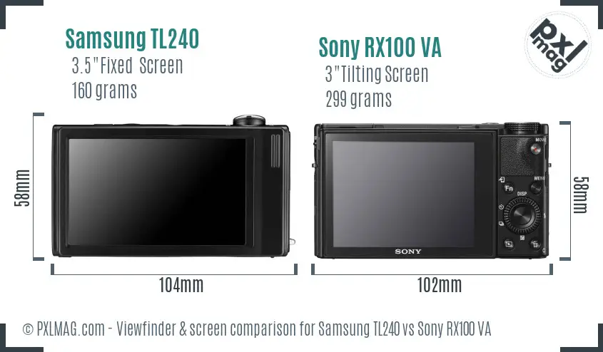Samsung TL240 vs Sony RX100 VA Screen and Viewfinder comparison