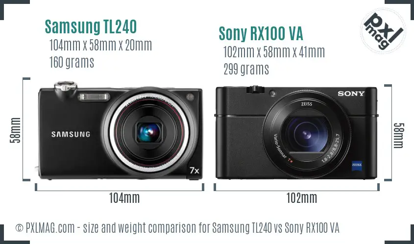 Samsung TL240 vs Sony RX100 VA size comparison