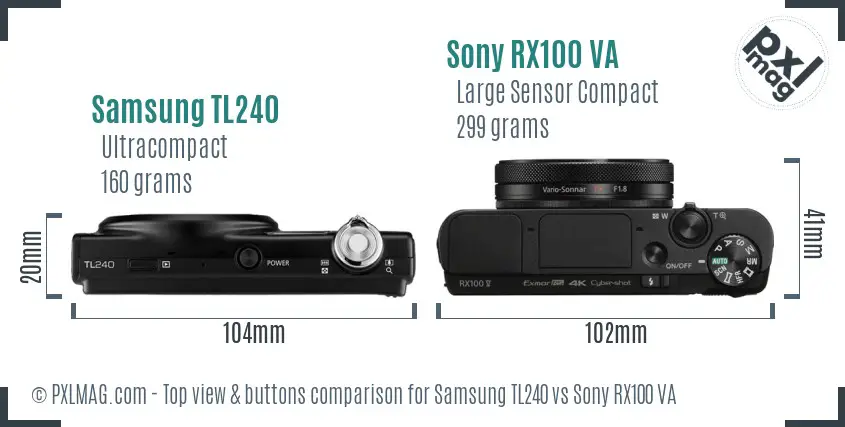 Samsung TL240 vs Sony RX100 VA top view buttons comparison