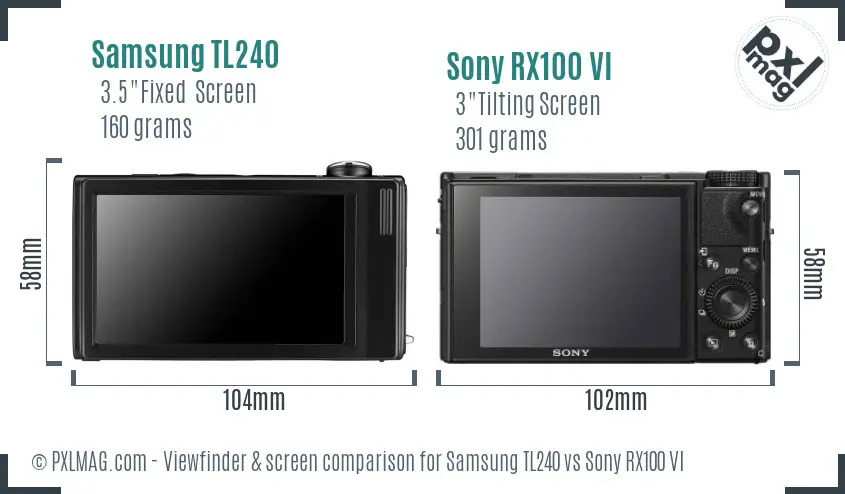 Samsung TL240 vs Sony RX100 VI Screen and Viewfinder comparison