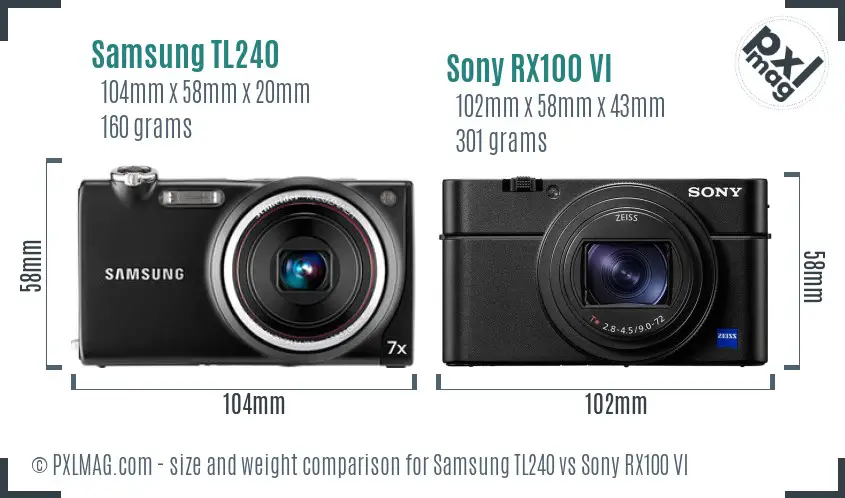 Samsung TL240 vs Sony RX100 VI size comparison