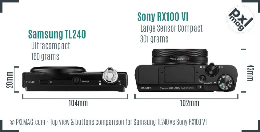 Samsung TL240 vs Sony RX100 VI top view buttons comparison