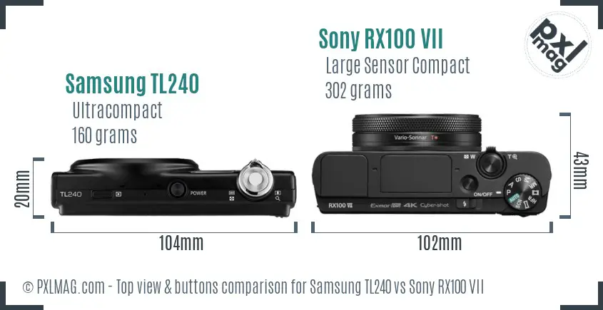 Samsung TL240 vs Sony RX100 VII top view buttons comparison Samsung TL240 vs Sony RX100 VII top view buttons comparison