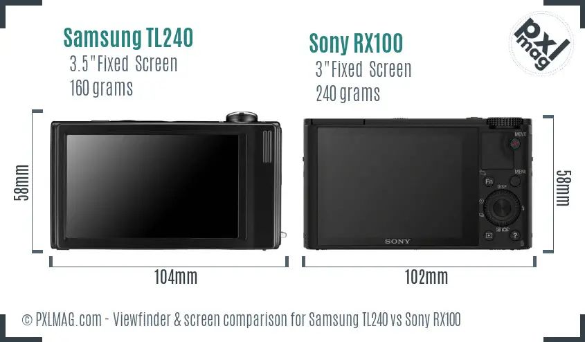 Samsung TL240 vs Sony RX100 Screen and Viewfinder comparison Samsung TL240 vs Sony RX100 Screen and Viewfinder comparison