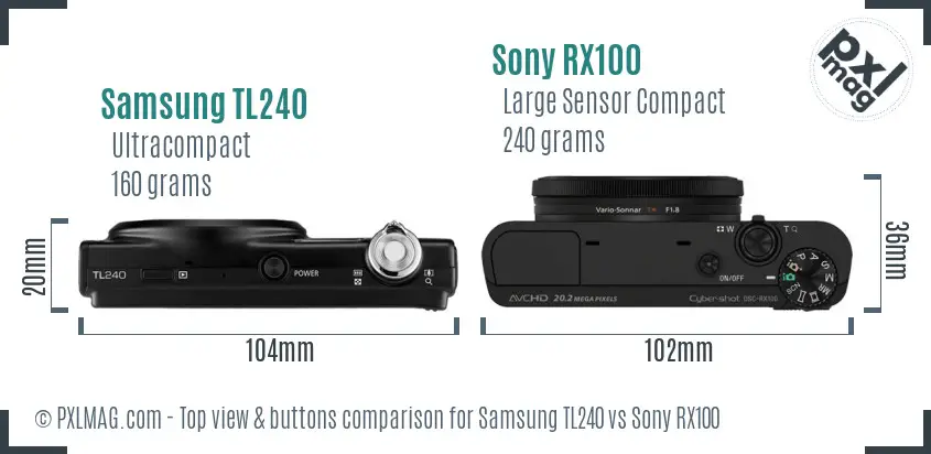 Samsung TL240 vs Sony RX100 top view buttons comparison Samsung TL240 vs Sony RX100 top view buttons comparison