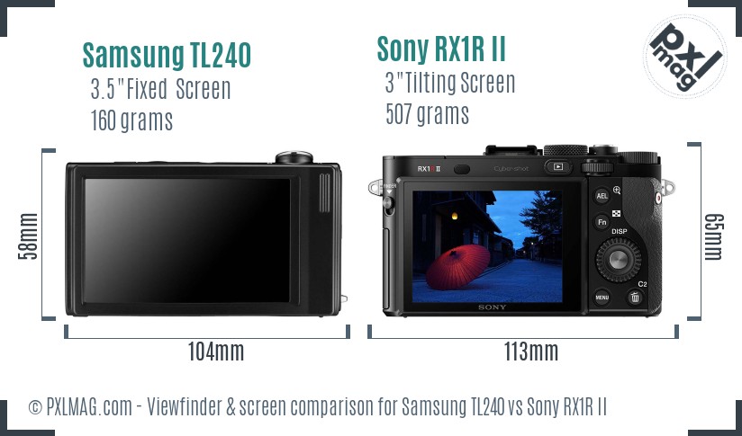 Samsung TL240 vs Sony RX1R II Screen and Viewfinder comparison
