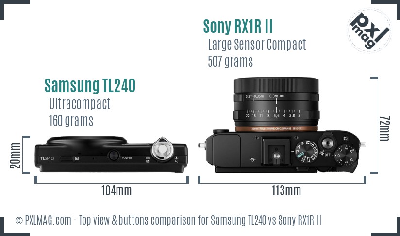 Samsung TL240 vs Sony RX1R II top view buttons comparison