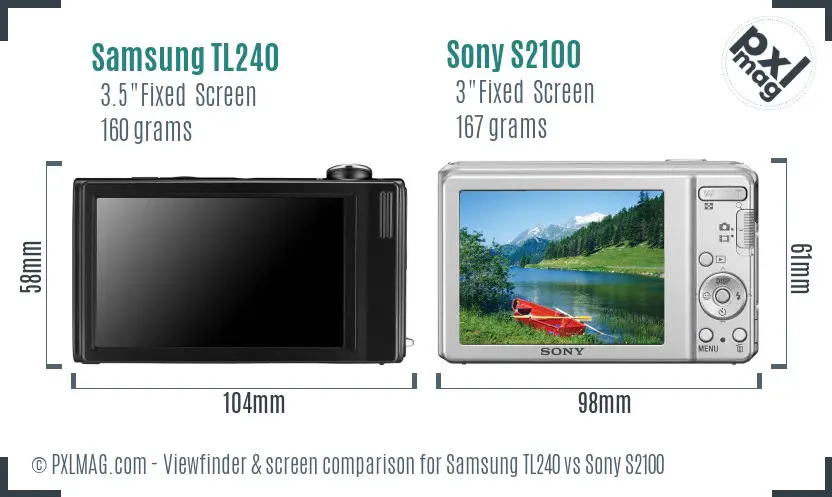 Samsung TL240 vs Sony S2100 Screen and Viewfinder comparison