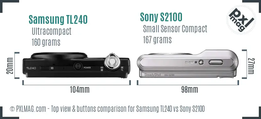 Samsung TL240 vs Sony S2100 top view buttons comparison