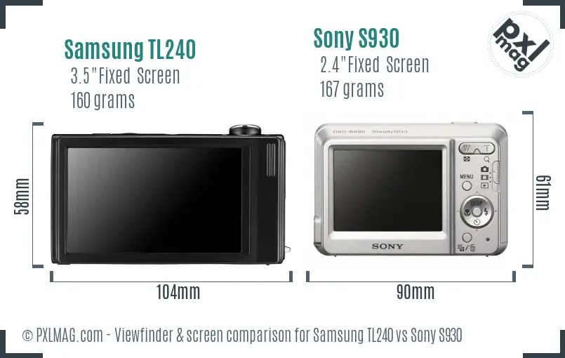 Samsung TL240 vs Sony S930 Screen and Viewfinder comparison