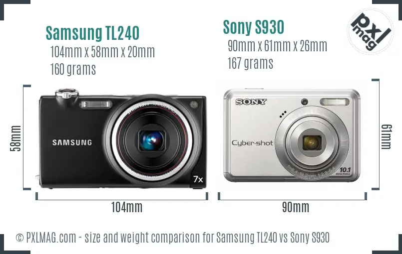 Samsung TL240 vs Sony S930 size comparison