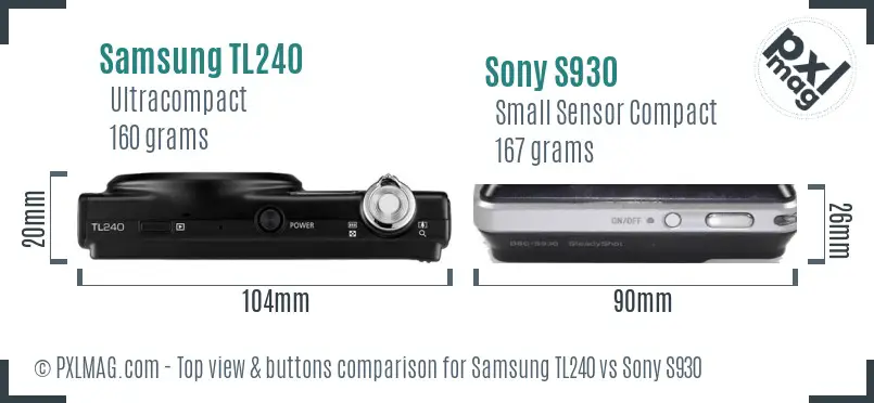 Samsung TL240 vs Sony S930 top view buttons comparison