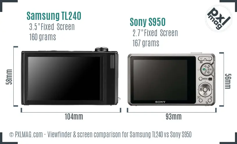 Samsung TL240 vs Sony S950 Screen and Viewfinder comparison