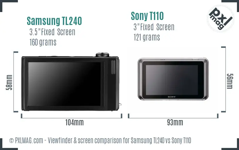 Samsung TL240 vs Sony T110 Screen and Viewfinder comparison