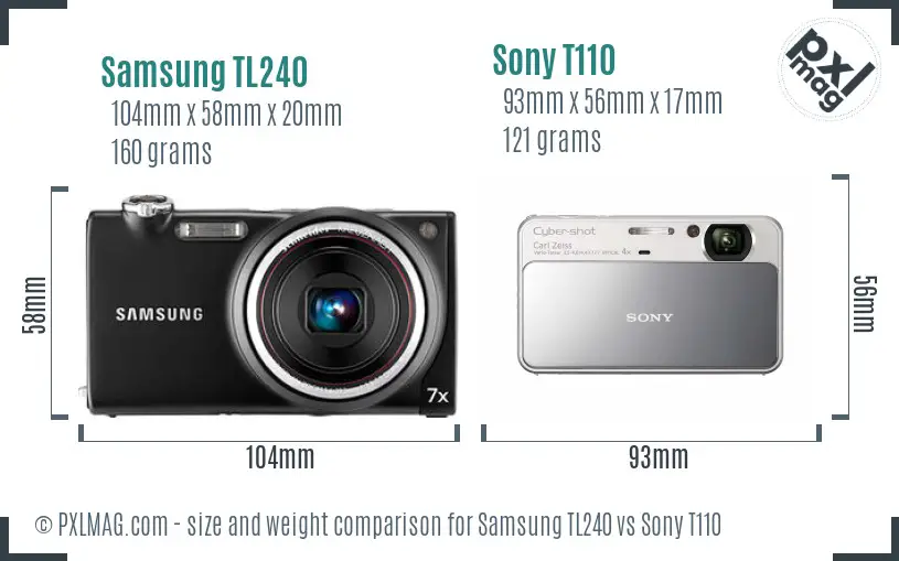 Samsung TL240 vs Sony T110 size comparison