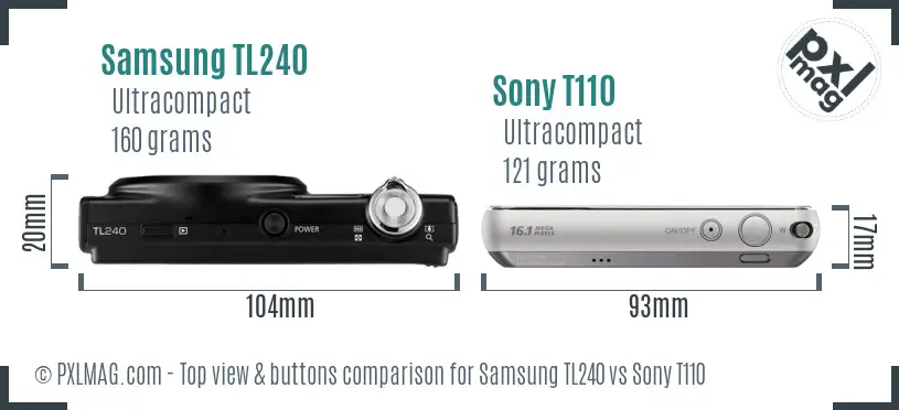 Samsung TL240 vs Sony T110 top view buttons comparison