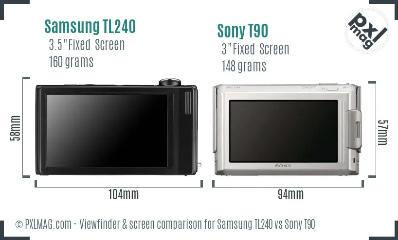 Samsung TL240 vs Sony T90 Screen and Viewfinder comparison