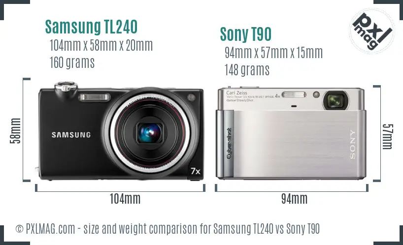 Samsung TL240 vs Sony T90 size comparison
