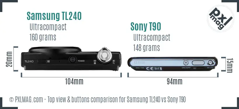 Samsung TL240 vs Sony T90 top view buttons comparison