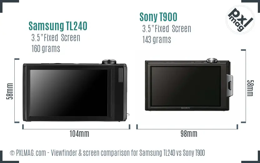 Samsung TL240 vs Sony T900 Screen and Viewfinder comparison