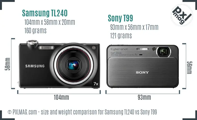 Samsung TL240 vs Sony T99 size comparison