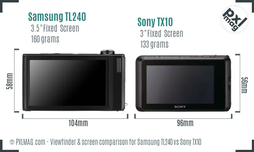 Samsung TL240 vs Sony TX10 Screen and Viewfinder comparison